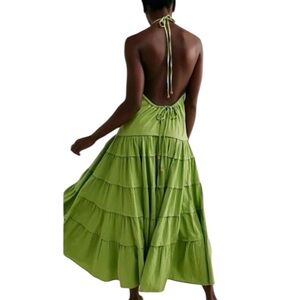 Free People Somewhere Sunny Drop Waist Maxi Dress Green Small